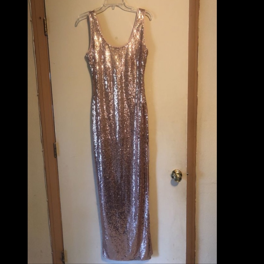 Rose Gold Sequin High Slit Dress